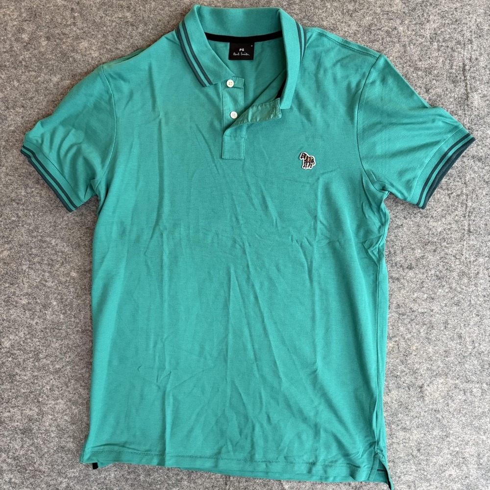 PS Paul Smith Polo Shirt Mens‎ Medium Green Zebra Logo Tipped Collar Casual